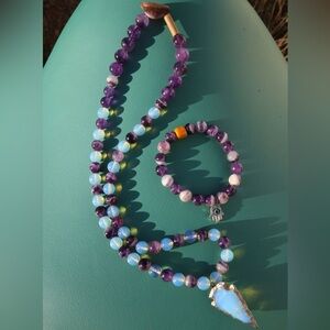 Elegant Purple Amethyst and Blue Beaded Necklace